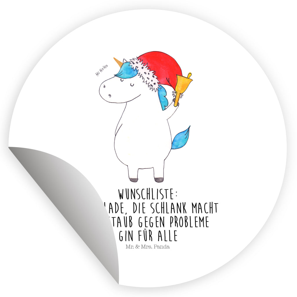 Rund Aufkleber Einhorn Weihnachtsmann Sticker, Aufkleber, Etikett, Einhorn, Einhörner, Einhorn Deko, Pegasus, Unicorn, Gin, Schokolade, Schoki, Weihnachten, Weihnachtsmann, Nikolaus, Wunschzettel, Wunschliste, Feenstaub