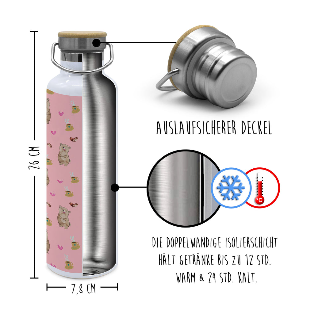 Trinkflasche Bär Kaffee Muster Thermosflasche, Isolierflasche, Edelstahl, Trinkflasche, isoliert, Wamrhaltefunktion, Sportflasche, Flasche zum Sport, Sportlerflasche, Bär, Teddy, Teddybär, Kaffee, Coffee, Bären, guten Morgen, Morgenroutine, Welt erobern, Welt retten, Motivation