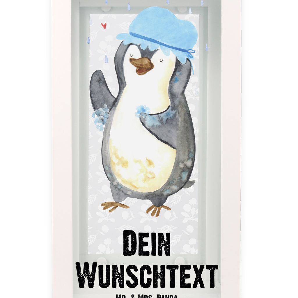 Personalisierte Deko Laterne Pinguin duscht Gartenlampe, Gartenleuchte, Gartendekoration, Gartenlicht, Laterne  kleine Laternen, XXL Laternen, Laterne groß, Pinguin, Pinguine, Dusche, duschen, Lebensmotto, Motivation, Neustart, Neuanfang, glücklich sein