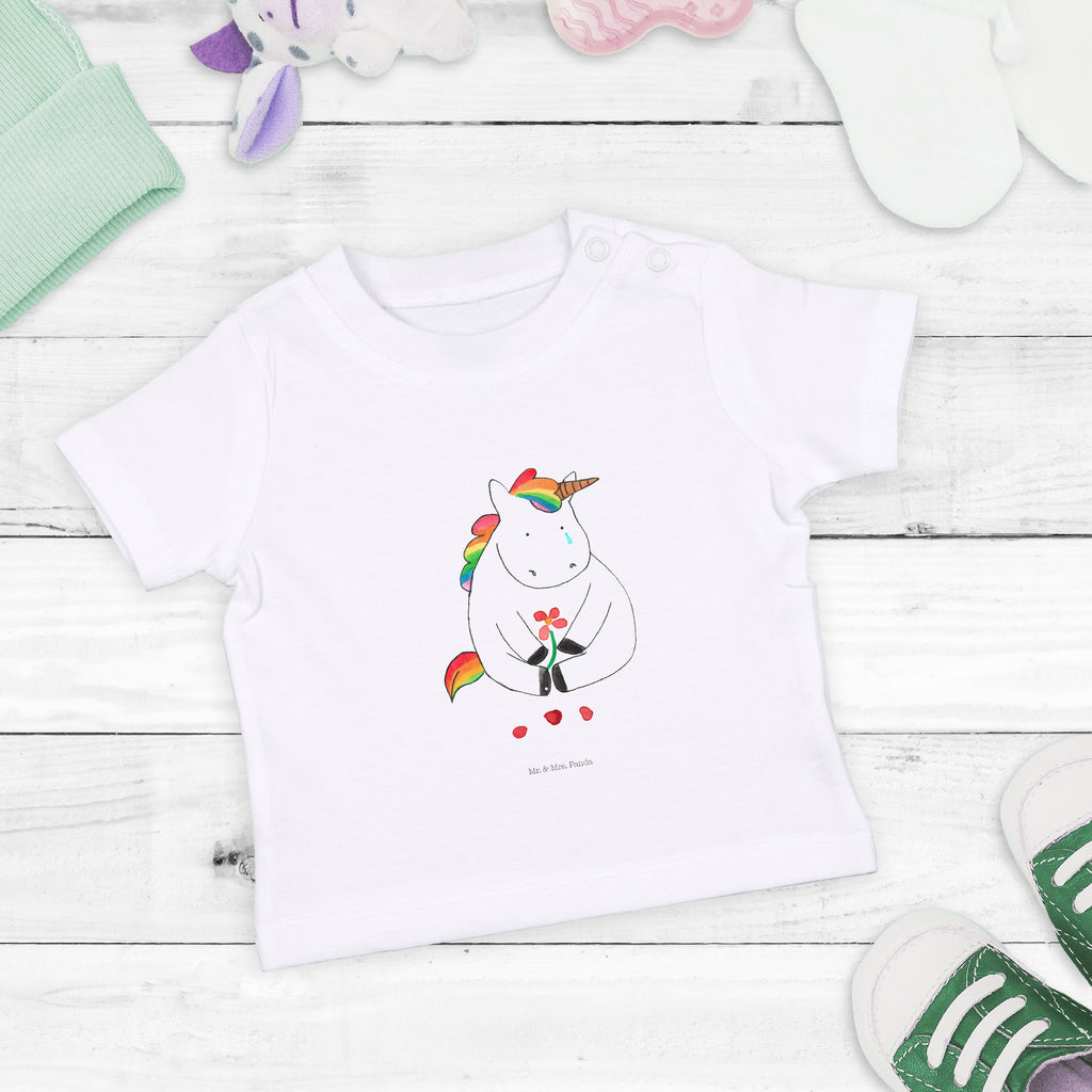 Organic Baby Shirt Einhorn Traurig Baby T-Shirt, Jungen Baby T-Shirt, Mädchen Baby T-Shirt, Shirt, Einhorn, Einhörner, Einhorn Deko, Pegasus, Unicorn, Glitzer, Trösten. Freundschaft, Freunde, Liebe, Trauer, Grußkarte, Blume