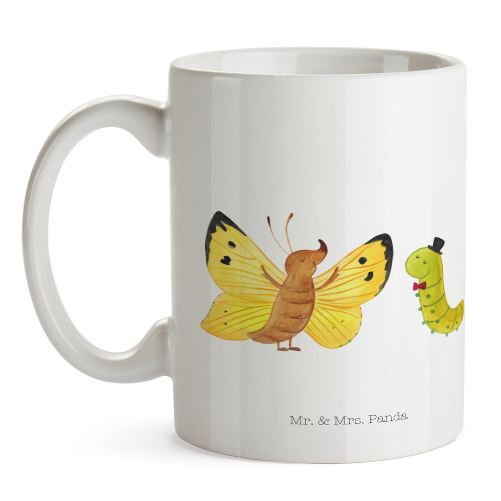 Tasse Raupe & Schmetterling Tasse, Kaffeetasse, Teetasse, Becher, Kaffeebecher, Teebecher, Keramiktasse, Porzellantasse, Büro Tasse, Geschenk Tasse, Tasse Sprüche, Tasse Motive, Kaffeetassen, Tasse bedrucken, Designer Tasse, Cappuccino Tassen, Schöne Teetassen, Tiermotive, Gute Laune, lustige Sprüche, Tiere, Raupe, Schmetterling, Zitronenfalter, Entwicklung, Erwachsen werden, Kokon, Hut, Hütchen, Schönheit, Aufwachsen