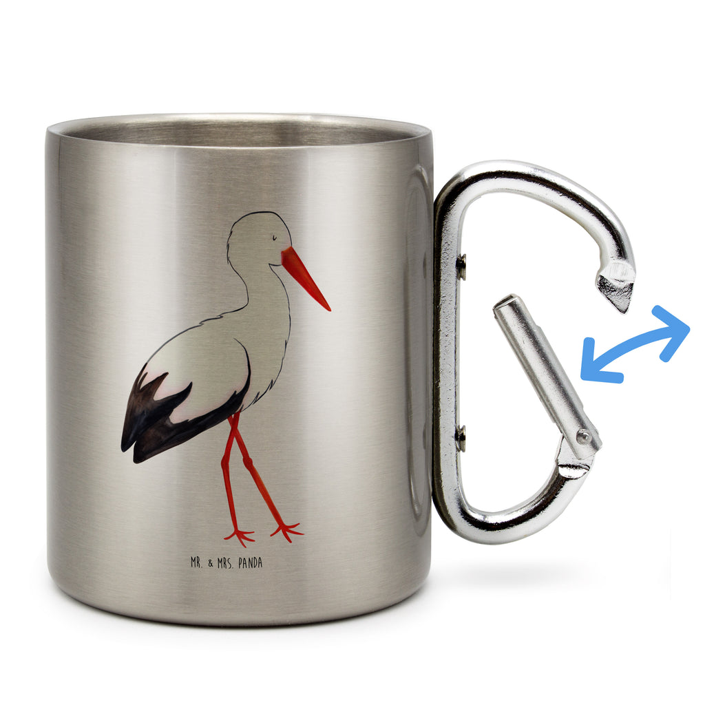 Edelstahlbecher Storch Edelstahltasse, Karabiner, Edelstahlbecher, Outdoor, Camping, Tasse, Becher, Tiermotive, Gute Laune, lustige Sprüche, Tiere, Storch, Störche, Schwangerschaft, Geburt, Mutter, Mütter, Mutter werden, Schwanger, Babybauch, Baby