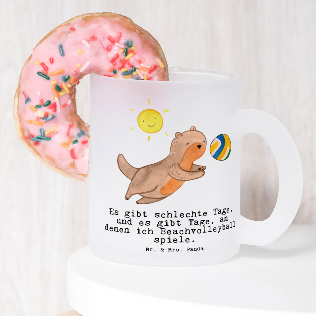 Teetasse Otter Beachvolleyball Tage Teetasse, Teeglas, Teebecher, Tasse mit Henkel, Tasse, Glas Teetasse, Teetasse aus Glas, Geschenk, Sport, Sportart, Hobby, Schenken, Danke, Dankeschön, Auszeichnung, Gewinn, Sportler, Beachvolleyball, Volleyball, Ballsport, Volleyballturnier