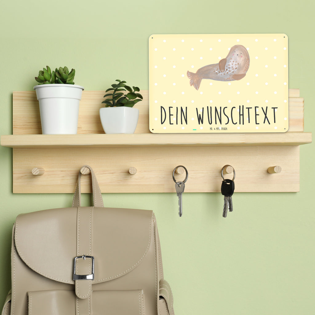 Personalisiertes Blechschild Robbe Lachen Blechschild, Metallschild, Geschenk Schild, Schild, Magnet-Metall-Schild, Deko Schild, Wandschild, Wand-Dekoration, Türschild, Tiermotive, Gute Laune, lustige Sprüche, Tiere, Robbe, Robben, Seehund, Strand, Meerestier, Ostsee, Nordsee