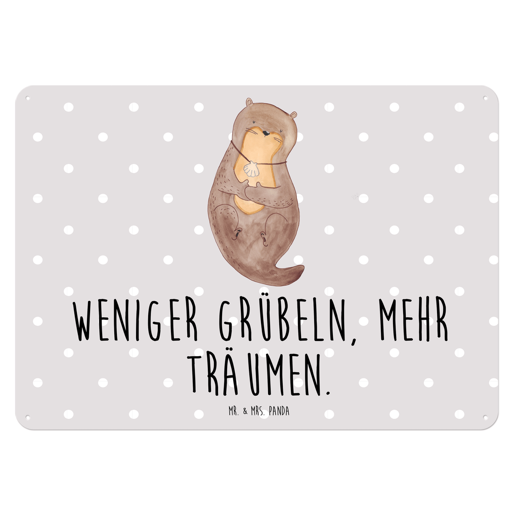 Blechschild Otter Muschel Blechschild, Metallschild, Geschenk Schild, Schild, Magnet-Metall-Schild, Deko Schild, Wandschild, Wand-Dekoration, Türschild, Otter, Fischotter, Seeotter, Otterliebe, grübeln, träumen, Motivation, Tagträumen, Büro