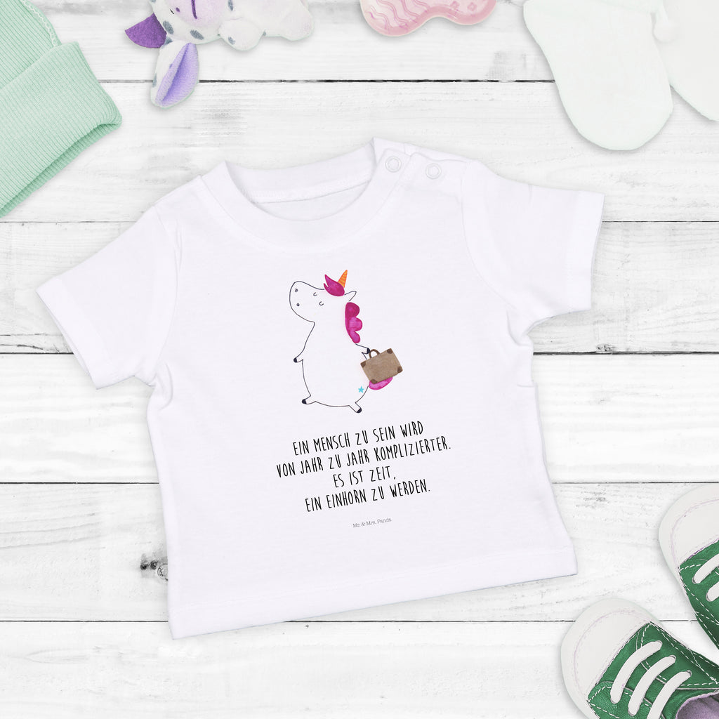 Organic Baby Shirt Einhorn Koffer Baby T-Shirt, Jungen Baby T-Shirt, Mädchen Baby T-Shirt, Shirt, Einhorn, Einhörner, Einhorn Deko, Pegasus, Unicorn, unicorn, Koffer, Verreisen, Reise, Gepäck, Abenteuer, Erwachsen, Kind, albern, Spaß, lustig, witzig