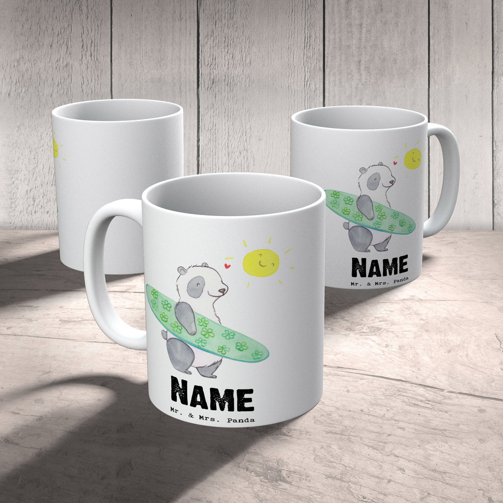 Personalisierte Tasse Panda Surfen Personalisierte Tasse, Namenstasse, Wunschname, Personalisiert, Tasse, Namen, Drucken, Tasse mit Namen, Geschenk, Sport, Sportart, Hobby, Schenken, Danke, Dankeschön, Auszeichnung, Gewinn, Sportler, Wellenreiten, Surfen, Surfschule