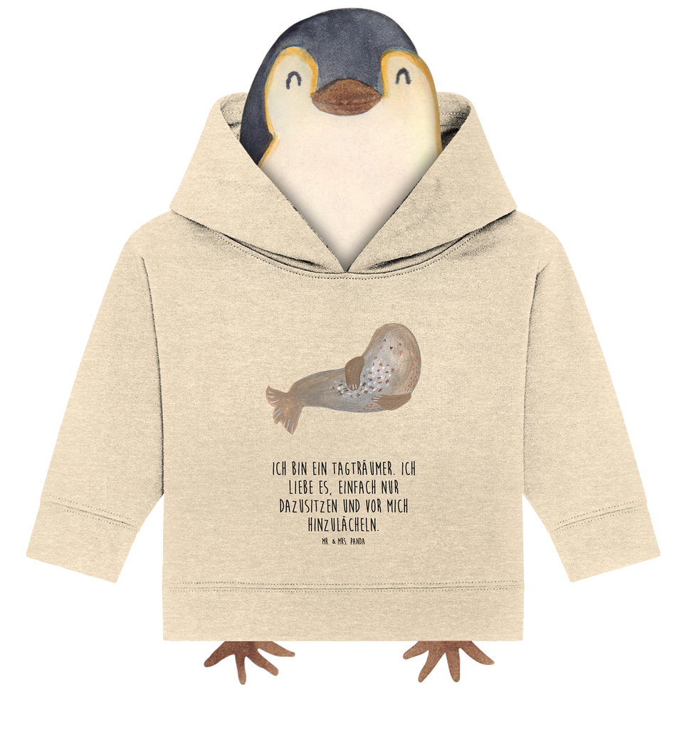 Organic Baby Hoodie Robbe Lachen Baby Kapuzenshirt, Baby Kapuzensweatshirt, Baby Hoodie, Baby Pullover, Tiermotive, Gute Laune, lustige Sprüche, Tiere, Robbe, Robben, Seehund, Strand, Meerestier, Ostsee, Nordsee