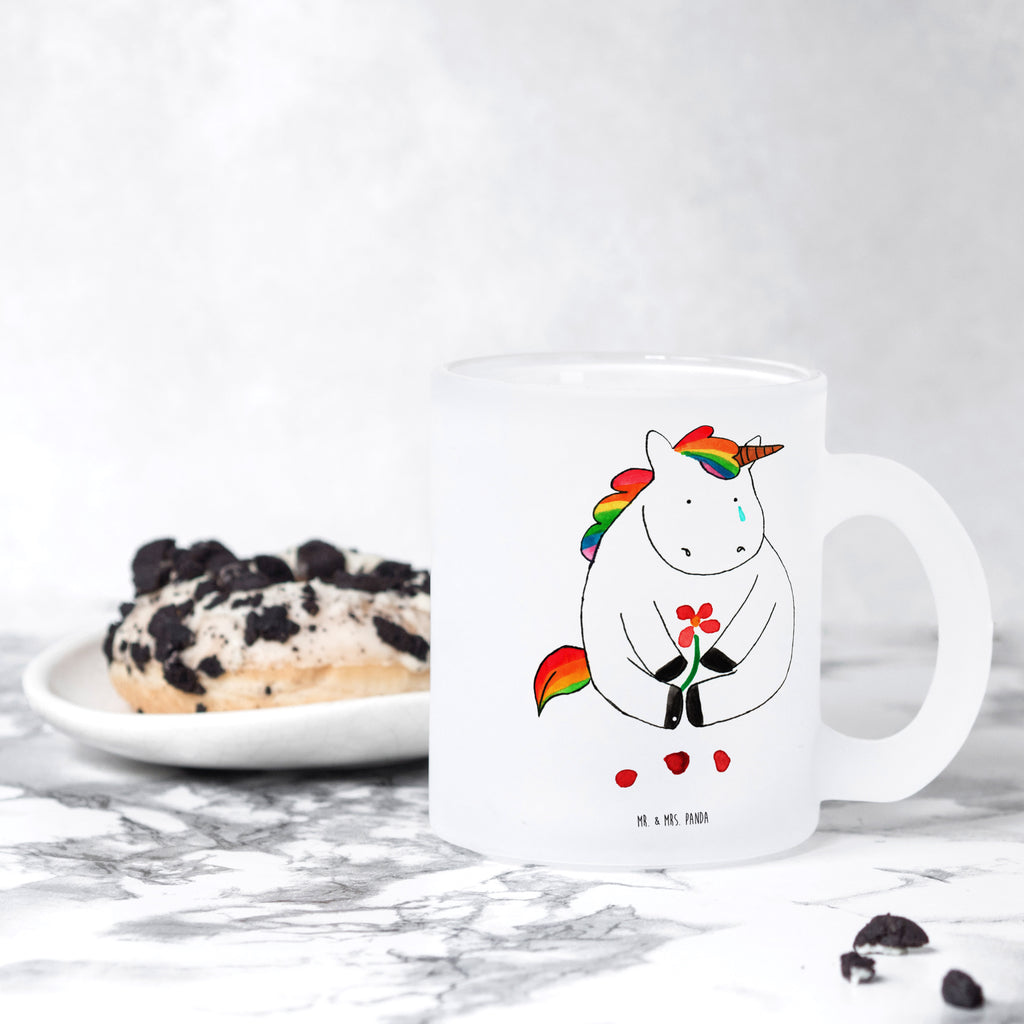 Teetasse Einhorn Traurig Teetasse, Teeglas, Teebecher, Tasse mit Henkel, Tasse, Glas Teetasse, Teetasse aus Glas, Einhorn, Einhörner, Einhorn Deko, Pegasus, Unicorn, Glitzer, Trösten. Freundschaft, Freunde, Liebe, Trauer, Grußkarte, Blume