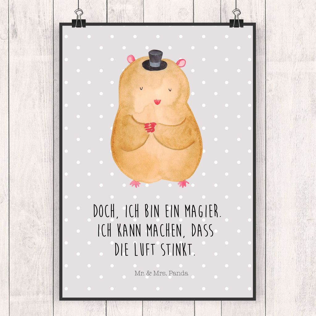 Poster Hamster Hut Poster, Wandposter, Bild, Wanddeko, Küchenposter, Kinderposter, Wanddeko Bild, Raumdekoration, Wanddekoration, Handgemaltes Poster, Mr. & Mrs. Panda Poster, Designposter, Kunstdruck, Posterdruck, Tiermotive, Gute Laune, lustige Sprüche, Tiere, Hamster, Hut, Magier, Zylinder, Zwerghamster, Zauberer