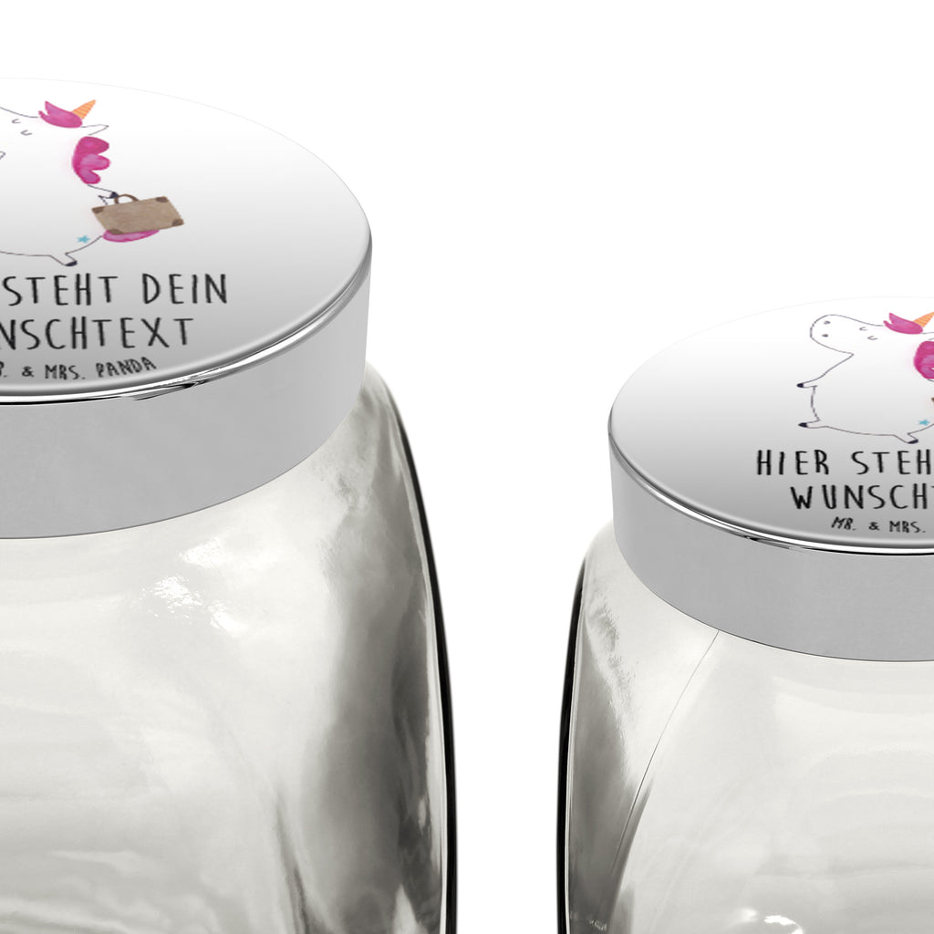 Personalisiertes Bonbonglas Einhorn Koffer Vorratsdose, Vorratsbehälter, Süßigkeitenglas, Süßigkeitendose, Kaffeedose, Müslidose, Teedose, Keksbehälter, Keksedose, Glasdose, Glasbälter, Vorratsglas, Küchenbehälter, Aufbewahrungsdose, Aufbewahungsglas, Gewürzdose, Küchenorganizer, Snackdose, Einhorn, Einhörner, Einhorn Deko, Pegasus, Unicorn, unicorn, Koffer, Verreisen, Reise, Gepäck, Abenteuer, Erwachsen, Kind, albern, Spaß, lustig, witzig