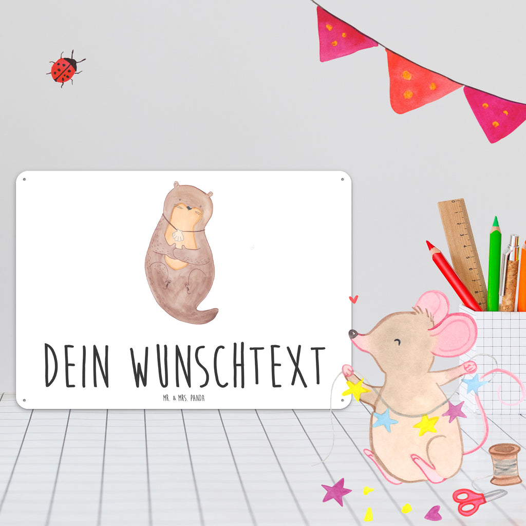 Personalisiertes Blechschild Otter Muschel Blechschild, Metallschild, Geschenk Schild, Schild, Magnet-Metall-Schild, Deko Schild, Wandschild, Wand-Dekoration, Türschild, Otter, Fischotter, Seeotter, Otterliebe, grübeln, träumen, Motivation, Tagträumen, Büro