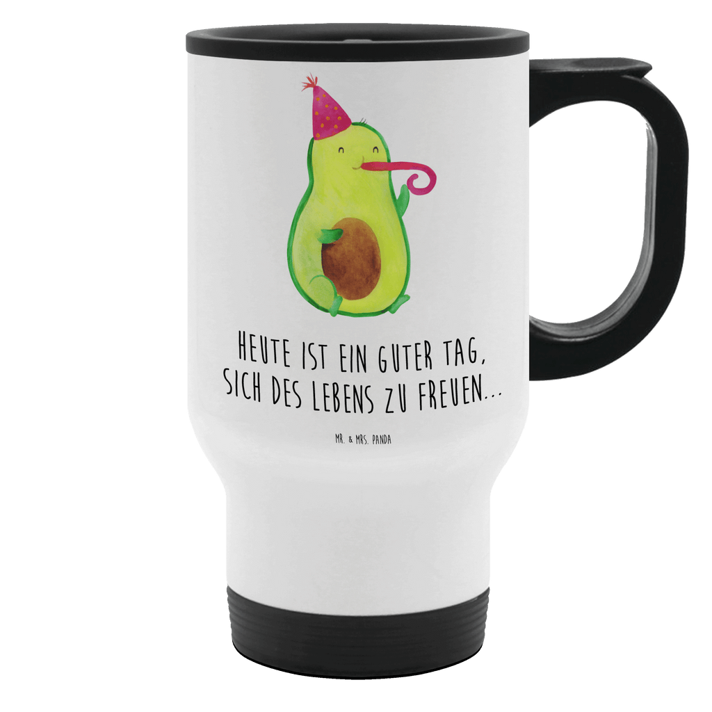 Thermobecher Avocado Feier Thermobecher, To Go Becher, Thermotasse, Kaffeebecher, Isolierbecher, Thermobecher To Go, Warmhaltetasse, Edelstahlbecher, Reisebecher, Tasse mit Deckel, Thermobecher für 400 ml, Kaffeetasse zum Mitnehmen, Tasse zum Mitnehmen, Spülmaschinenfest, Avocado, Veggie, Vegan, Gesund, Party, Feierlichkeit, Feier, Fete, Geburtstag, Gute Laune, Tröte