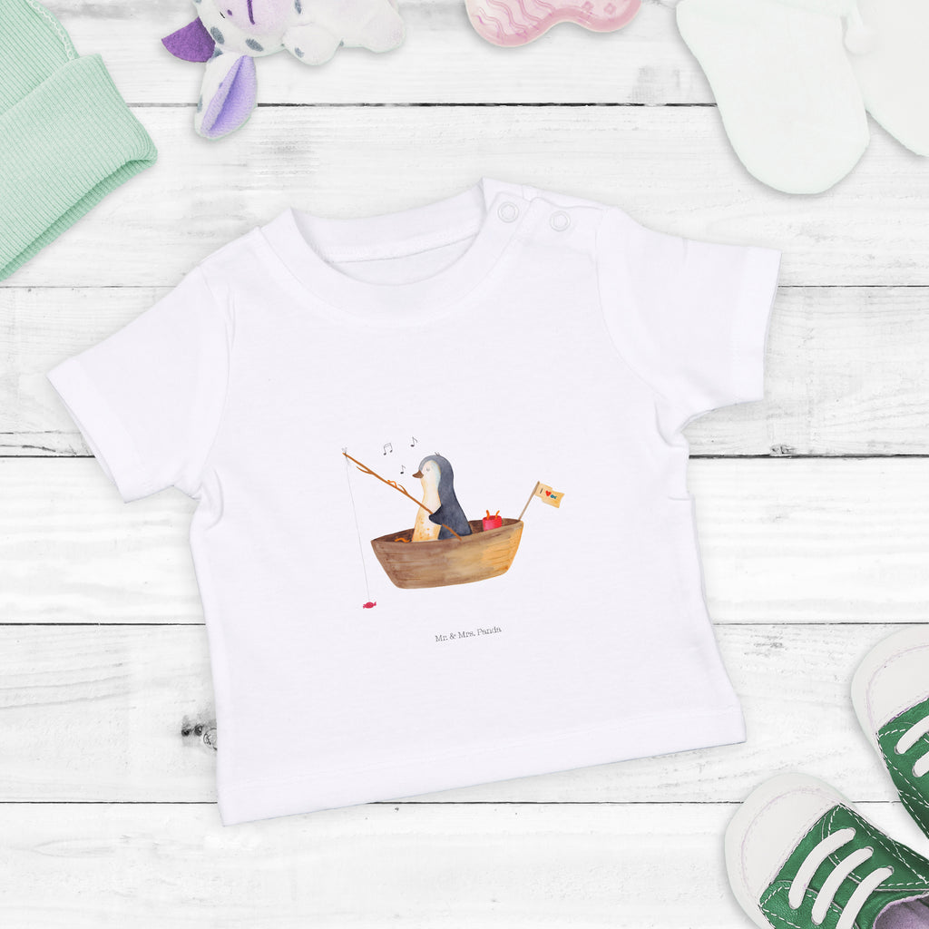 Organic Baby Shirt Pinguin Angelboot Baby T-Shirt, Jungen Baby T-Shirt, Mädchen Baby T-Shirt, Shirt, Pinguin, Pinguine, Angeln, Boot, Angelboot, Lebenslust, Leben, genießen, Motivation, Neustart, Neuanfang, Trennung, Scheidung, Geschenkidee Liebeskummer