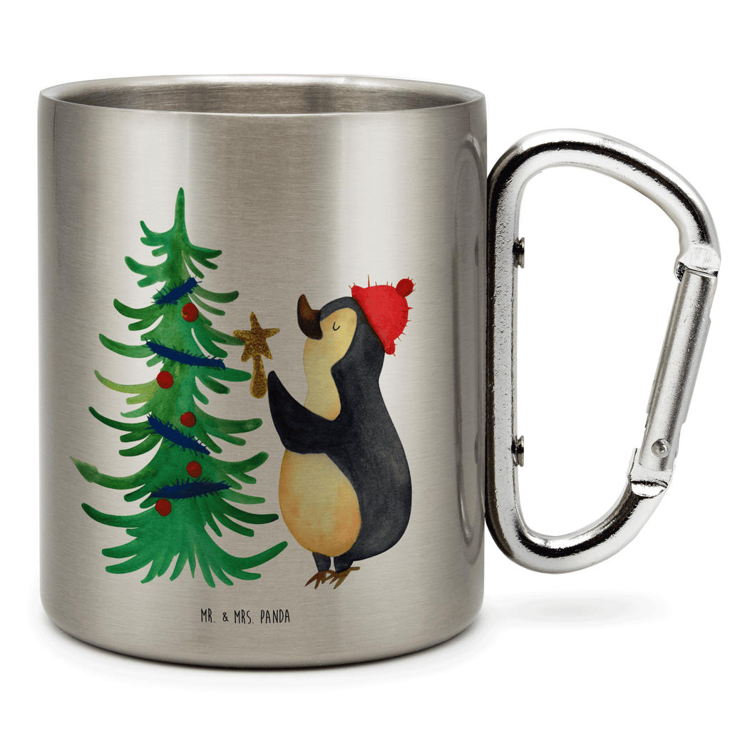 Edelstahlbecher Pinguin Weihnachtsbaum Edelstahltasse, Karabiner, Edelstahlbecher, Outdoor, Camping, Tasse, Becher, Winter, Weihnachten, Weihnachtsdeko, Nikolaus, Advent, Heiligabend, Wintermotiv, Pinguin