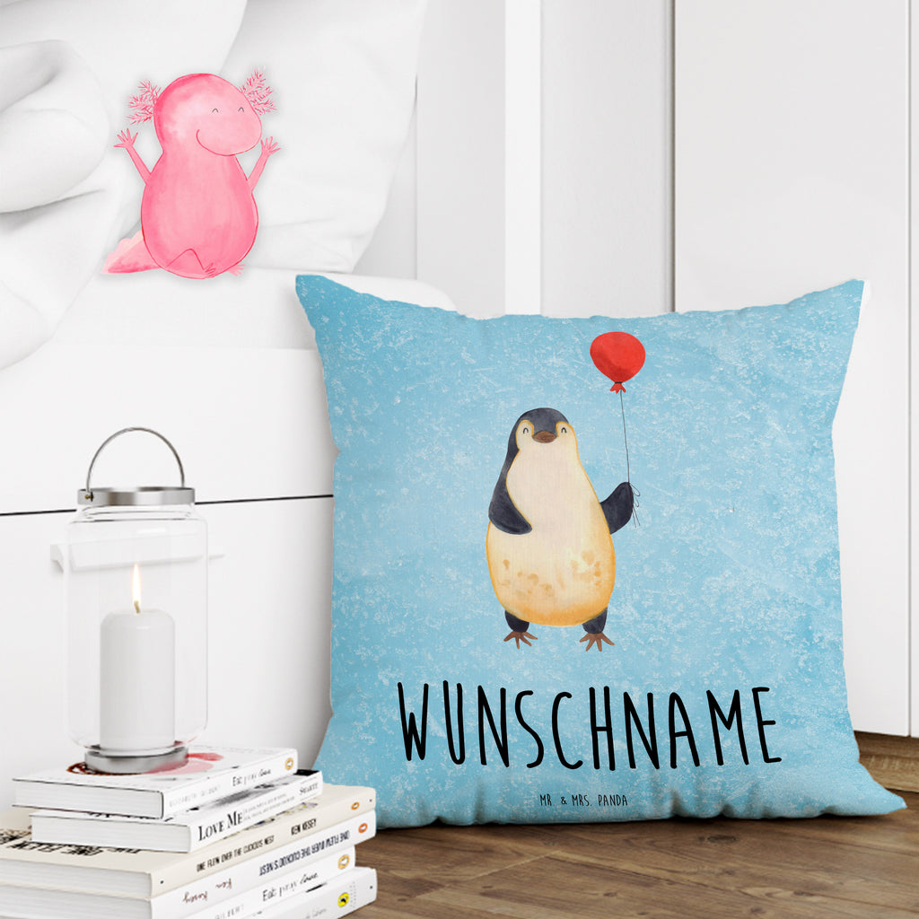 Personalisiertes Kissen Pinguin Luftballon Kissen, personalisiert, Name, Wunschname, bedrucken, Kopfkissen, Pinguin, Pinguine, Luftballon, Tagträume, Lebenslust, Geschenk Freundin, Geschenkidee, beste Freundin, Motivation, Neustart, neues Leben, Liebe, Glück