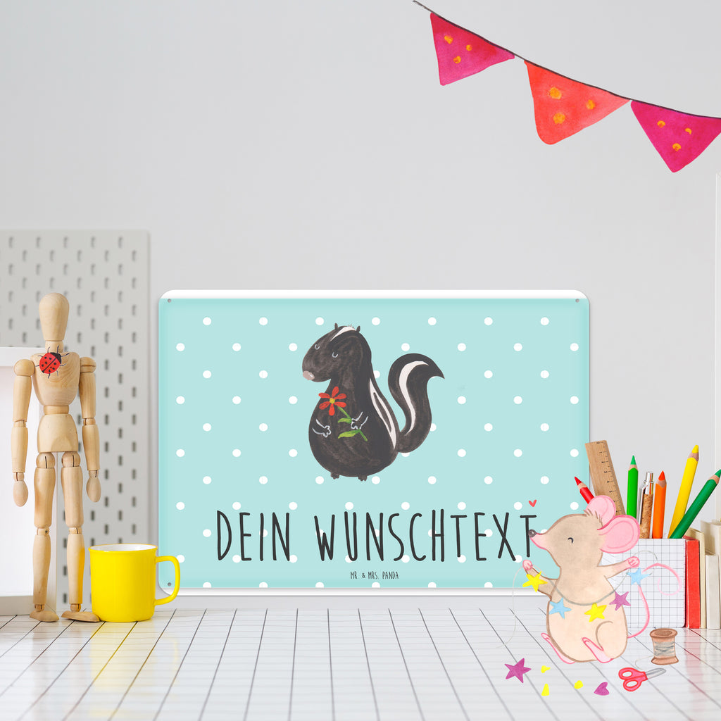 Personalisiertes Blechschild Stinktier Blume Blechschild, Metallschild, Geschenk Schild, Schild, Magnet-Metall-Schild, Deko Schild, Wandschild, Wand-Dekoration, Türschild, Stinktier, Skunk, Wildtier, Raubtier, Stinker, Stinki, Tagträumer, verträumt, Dreams, Träume