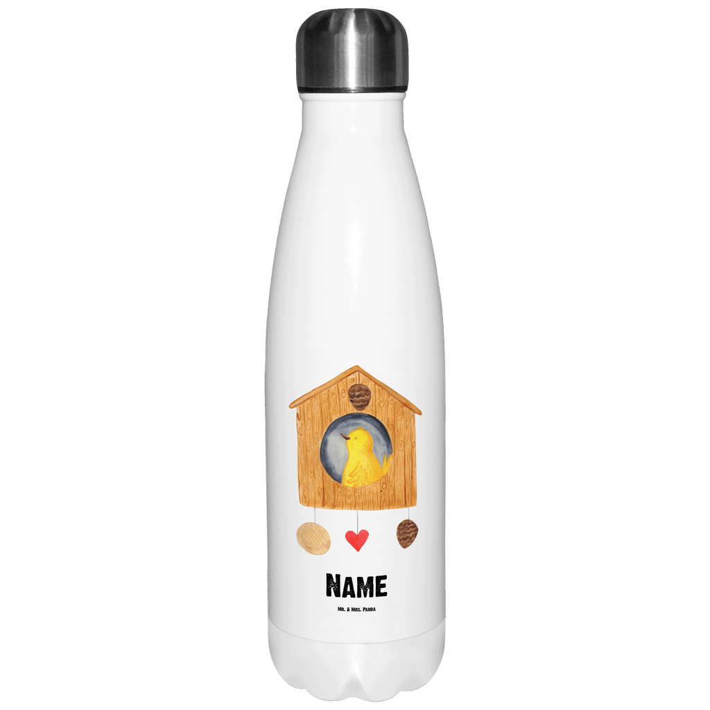 Personalisierte Thermosflasche Vogelhaus Personalisierte Isolierflasche, Personalisierte Thermoflasche, Personalisierte Trinkflasche, Trinkflasche Mit Namen, Wunschname, Bedrucken, Namensflasche, Tiermotive, Gute Laune, lustige Sprüche, Tiere, Vogel, Vögel, Vogelhaus, Vogelhäuschen, Home sweet home, Zuhause, Nest, Eigenheim, Familie, Wohnung, Haus, unser Haus, Lieblingsort, Castle