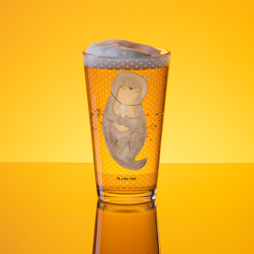 Premium Trinkglas Otter mit Muschelmedaillon Trinkglas, Glas, Pint Glas, Bierglas, Cocktail Glas, Wasserglas, Otter, Fischotter, Seeotter, Otterliebe, grübeln, träumen, Motivation, Tagträumen, Büro