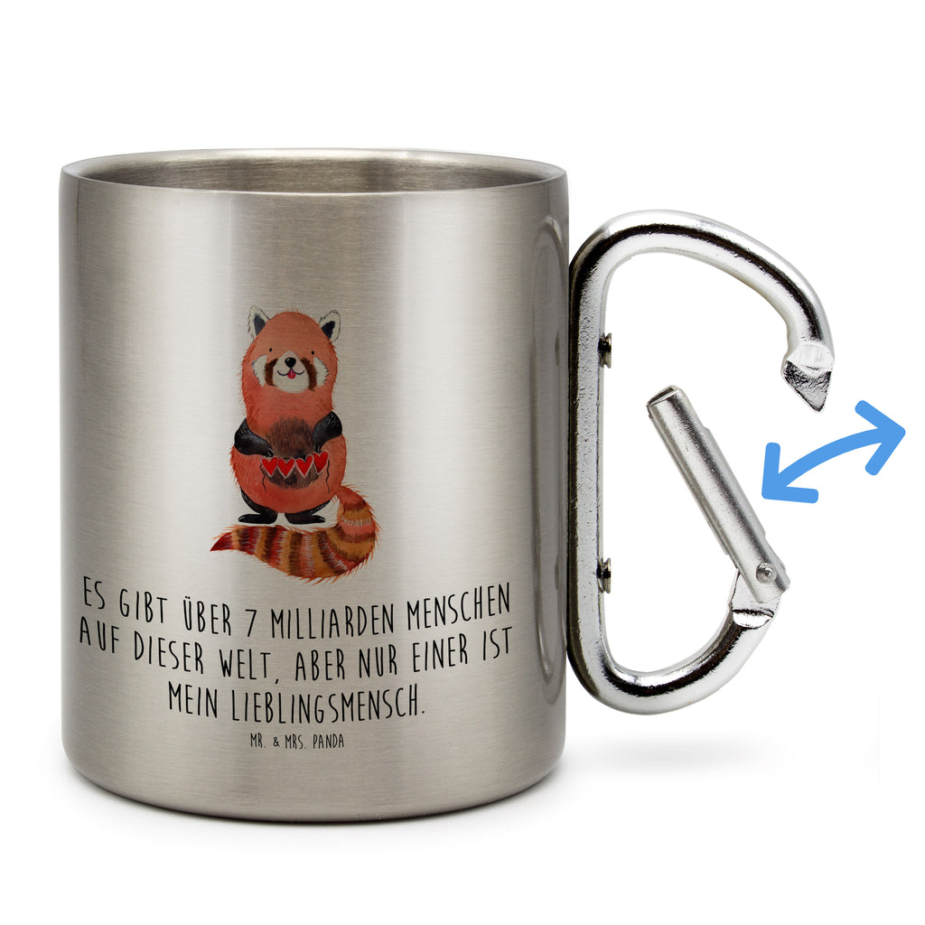 Edelstahlbecher Roter Panda Edelstahltasse, Karabiner, Edelstahlbecher, Outdoor, Camping, Tasse, Becher, Tiermotive, Gute Laune, lustige Sprüche, Tiere, Panda, Liebe, Rot, Herz, Liebling, Lieblingsmensch