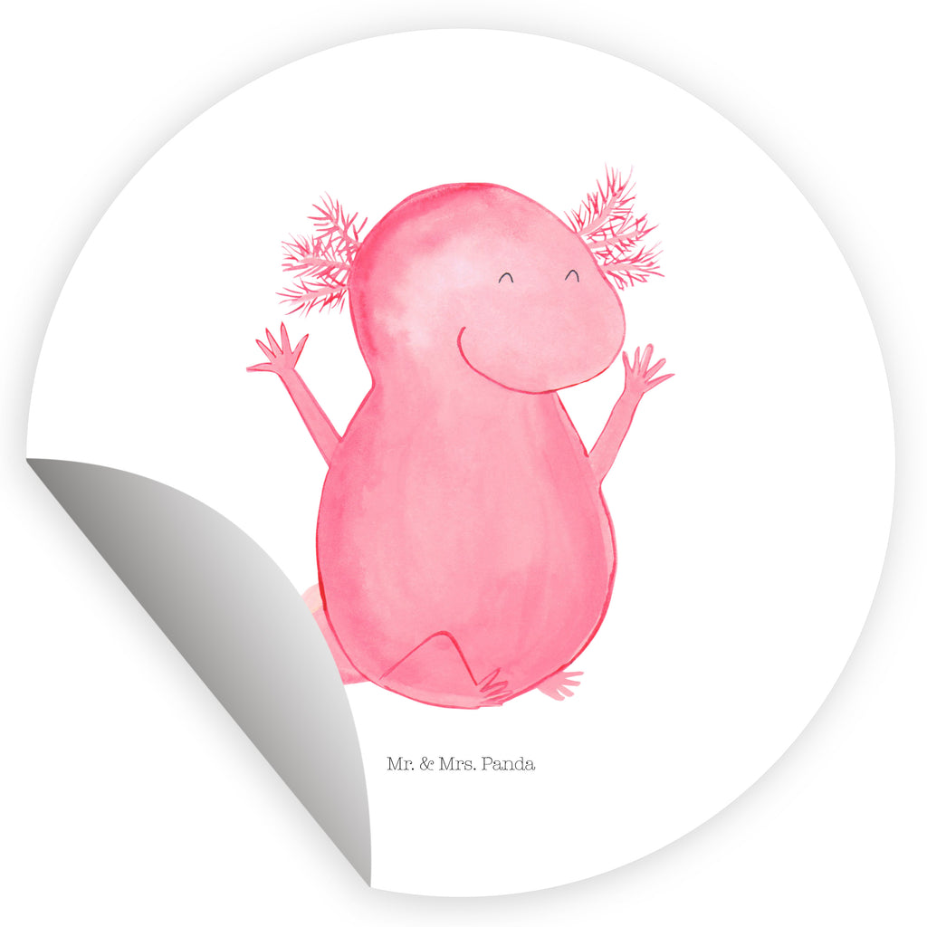 Rund Aufkleber Axolotl Hurra Sticker, Aufkleber, Etikett, Axolotl, Molch, Axolot, Schwanzlurch, Lurch, Lurche, fröhlich, Spaß, Freude, Motivation, Zufriedenheit