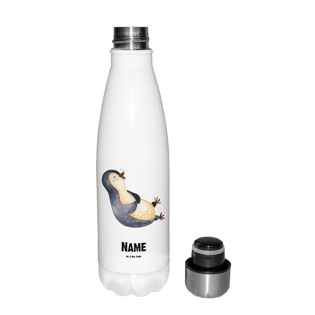 Personalisierte Thermosflasche Pinguin lachend Personalisierte Isolierflasche, Personalisierte Thermoflasche, Personalisierte Trinkflasche, Trinkflasche Mit Namen, Wunschname, Bedrucken, Namensflasche, Pinguin, Pinguine, lustiger Spruch, Optimismus, Fröhlich, Lachen, Humor, Fröhlichkeit