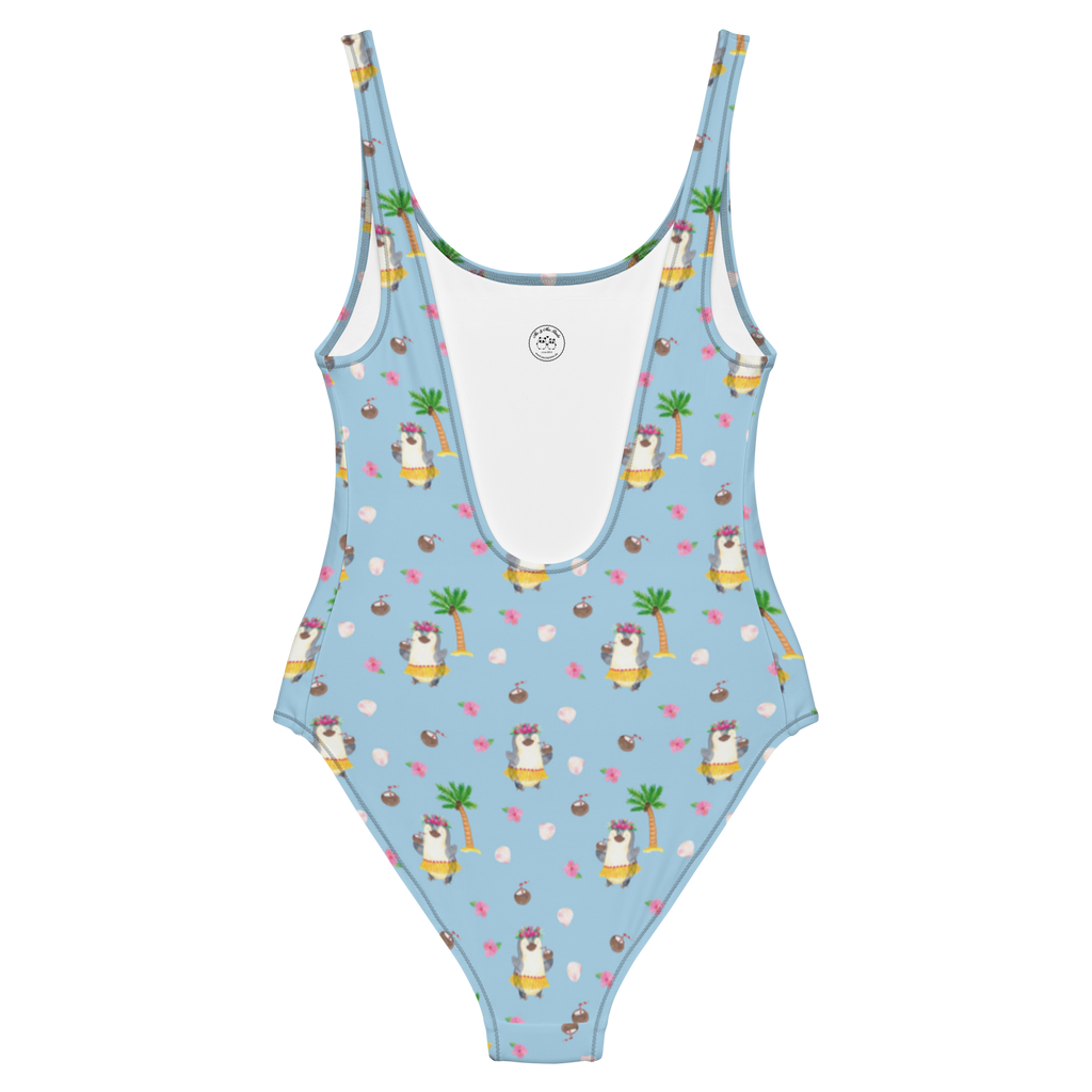 Badeanzug Pinguin Kokosnuss Muster Badebekleidung, Bademode, Badeanzug, Swimsuit, Rückenfreier Badeanzug, Luxus-Bademode, Pinguin, Aloha, Hawaii, Urlaub, Kokosnuss, Pinguine