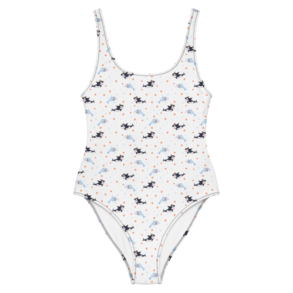 Badeanzug Orca Zylinder Muster Badebekleidung, Bademode, Badeanzug, Swimsuit, Rückenfreier Badeanzug, Luxus-Bademode, Meerestiere, Meer, Urlaub, Narwal, Glitter, Konfetti, Glitzer, Geburtstag, Feier, Fete, Fest, Glückwunsch, Orca