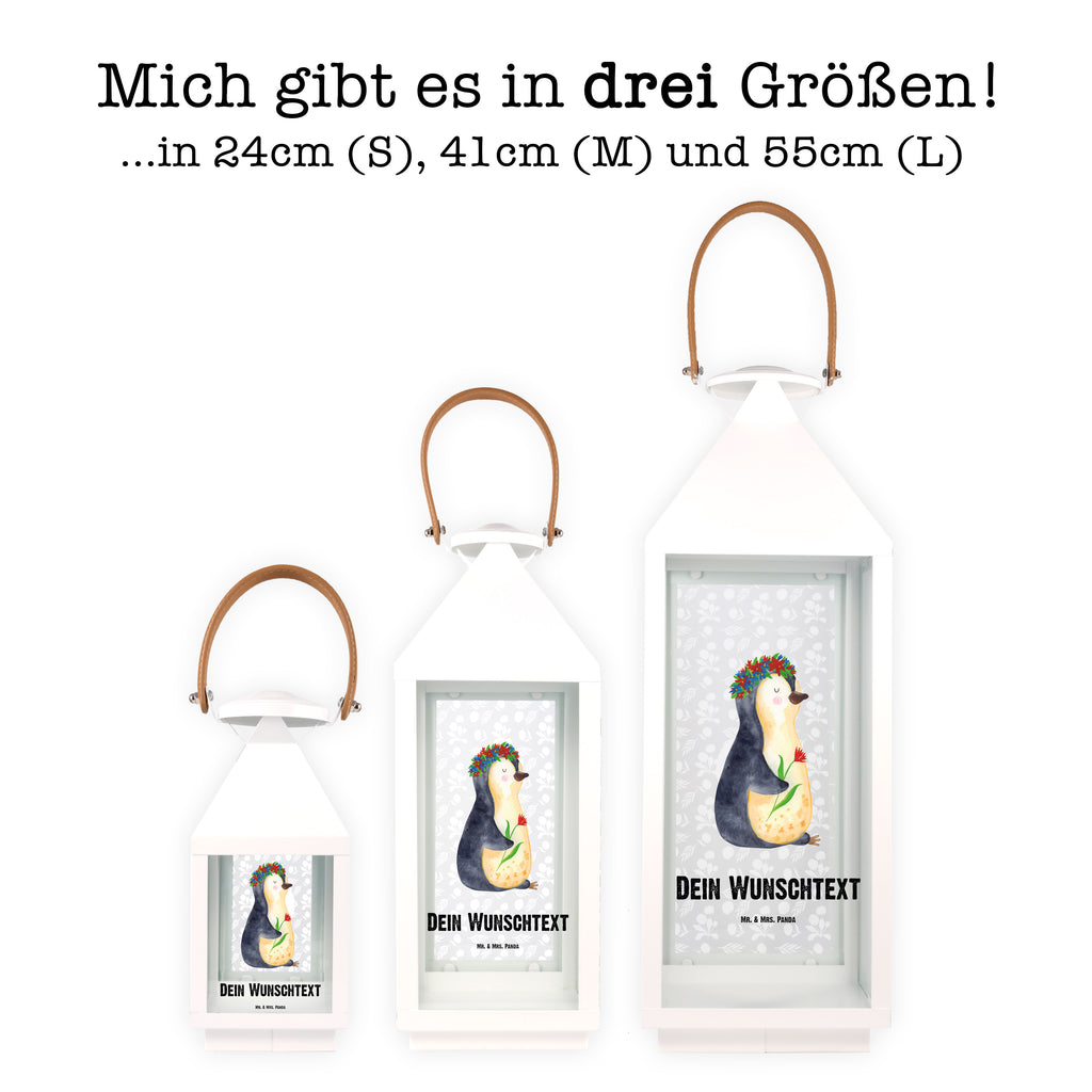 Personalisierte Deko Laterne Pinguin Blumenkranz Gartenlampe, Gartenleuchte, Gartendekoration, Gartenlicht, Laterne  kleine Laternen, XXL Laternen, Laterne groß, Pinguin, Pinguine, Blumenkranz, Universum, Leben, Wünsche, Ziele, Lebensziele, Motivation, Lebenslust, Liebeskummer, Geschenkidee