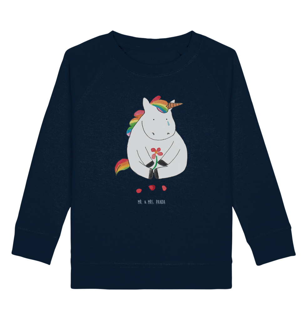 Organic Kinder Pullover Einhorn Traurig Kinder Pullover, Kinder Sweatshirt, Jungen, Mädchen, Einhorn, Einhörner, Einhorn Deko, Pegasus, Unicorn, Glitzer, Trösten. Freundschaft, Freunde, Liebe, Trauer, Grußkarte, Blume