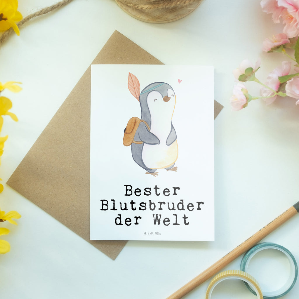 Grußkarte Pinguin Bester Blutsbruder der Welt Grußkarte, Klappkarte, Einladungskarte, Glückwunschkarte, Hochzeitskarte, Geburtstagskarte, Karte, Ansichtskarten, für, Dankeschön, Geschenk, Schenken, Geburtstag, Geburtstagsgeschenk, Geschenkidee, Danke, Bedanken, Mitbringsel, Freude machen, Geschenktipp, Blutsbruder, Blutsgeschwister, Freund, Brüder, Geschwister, Bruderherz, Brother, Familie, Kleinigkeit, Bester, Sido