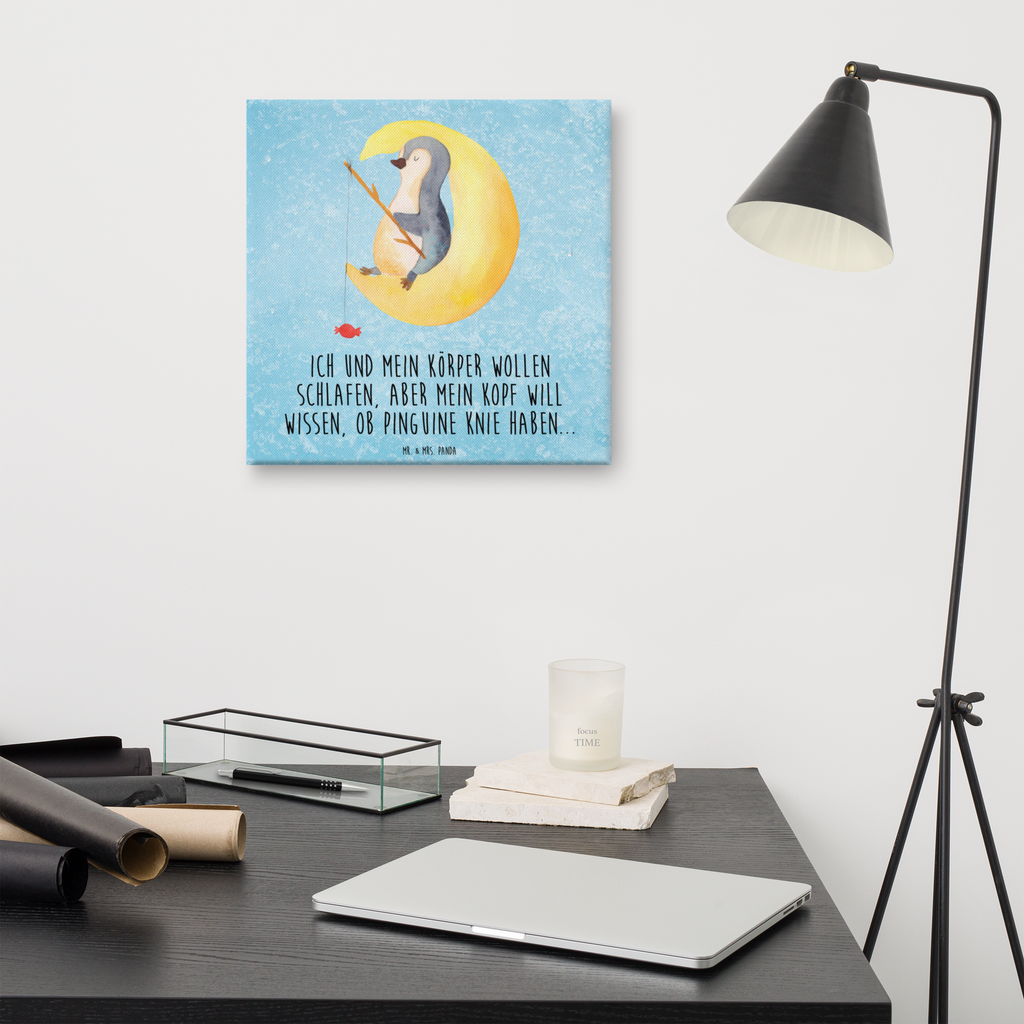 Leinwand Bild Pinguin Mond Leinwand, Bild, Kunstdruck, Wanddeko, Dekoration, Pinguin, Pinguine, Spruch, schlafen, Nachtruhe, Einschlafen, Schlafzimmer, Schlafstörungen, Gästezimmer