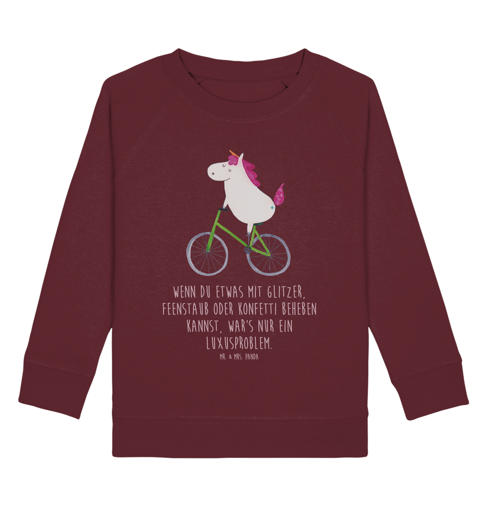 Organic Kinder Pullover Einhorn Radfahrer Kinder Pullover, Kinder Sweatshirt, Jungen, Mädchen, Einhorn, Einhörner, Einhorn Deko, Pegasus, Unicorn, Radfahren, Radfahrer, Rad, Bike, Feenstaub, Konfetti, Luxusproblem, Kummer, Liebeskummer