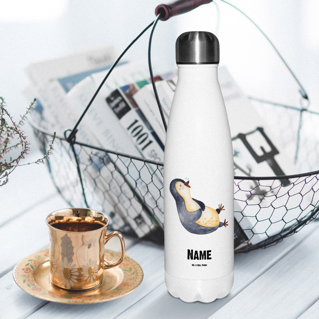 Personalisierte Thermosflasche Pinguin lachend Personalisierte Isolierflasche, Personalisierte Thermoflasche, Personalisierte Trinkflasche, Trinkflasche Mit Namen, Wunschname, Bedrucken, Namensflasche, Pinguin, Pinguine, lustiger Spruch, Optimismus, Fröhlich, Lachen, Humor, Fröhlichkeit