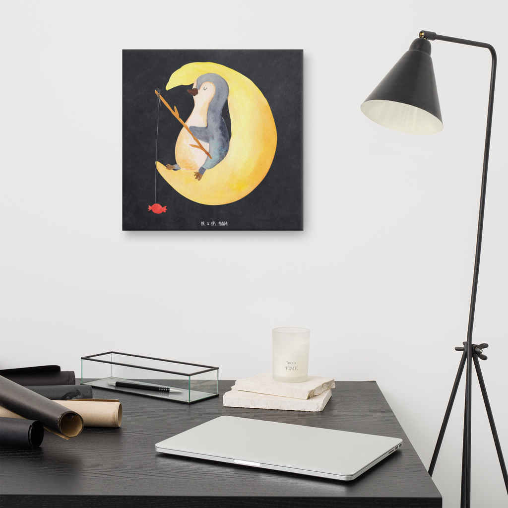 Leinwand Bild Pinguin Mond Leinwand, Bild, Kunstdruck, Wanddeko, Dekoration, Pinguin, Pinguine, Spruch, schlafen, Nachtruhe, Einschlafen, Schlafzimmer, Schlafstörungen, Gästezimmer