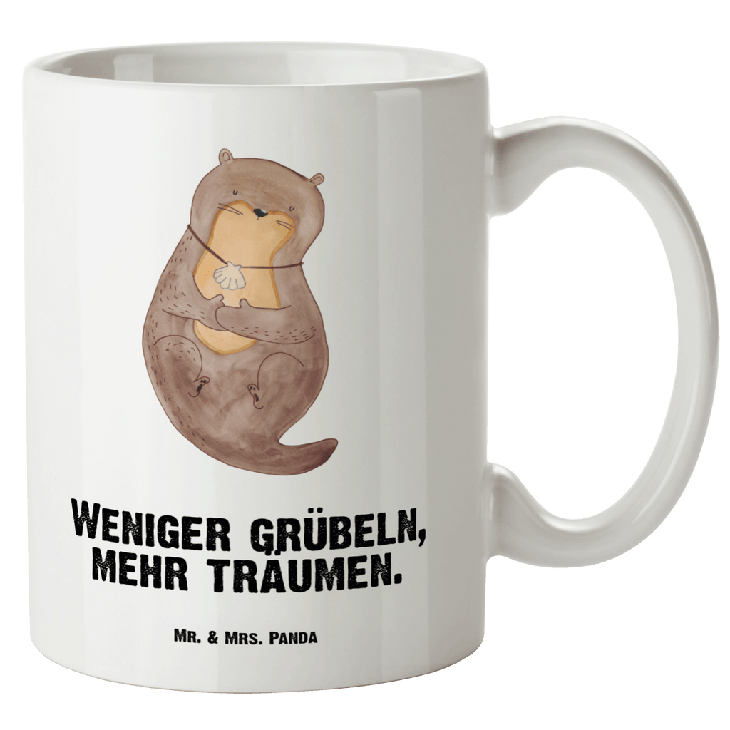 XL Tasse Otter mit Muschelmedaillon XL Tasse, Große Tasse, Grosse Kaffeetasse, XL Becher, XL Teetasse, spülmaschinenfest, Jumbo Tasse, Groß, Otter, Fischotter, Seeotter, Otterliebe, grübeln, träumen, Motivation, Tagträumen, Büro