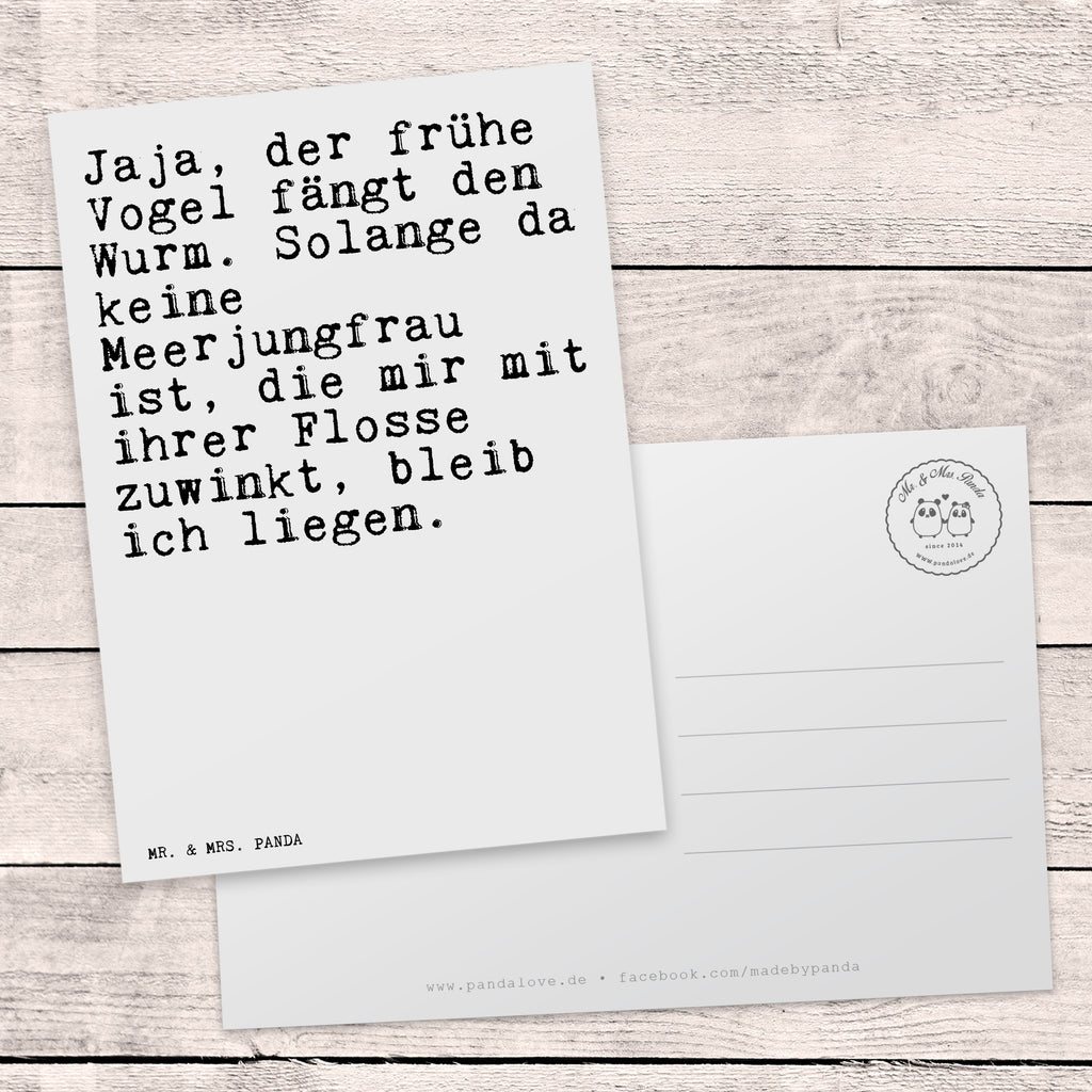 Postkarte Sprüche und Zitate Jaja, der frühe Vogel fängt den Wurm. Solange da keine Meerjungfrau ist, die mir mit ihrer Flosse zuwinkt, bleib ich liegen. Postkarte, Karte, Geschenkkarte, Grußkarte, Einladung, Ansichtskarte, Geburtstagskarte, Einladungskarte, Dankeskarte, Ansichtskarten, Einladung Geburtstag, Einladungskarten Geburtstag, Spruch, Sprüche, lustige Sprüche, Weisheiten, Zitate, Spruch Geschenke, Spruch Sprüche Weisheiten Zitate Lustig Weisheit Worte