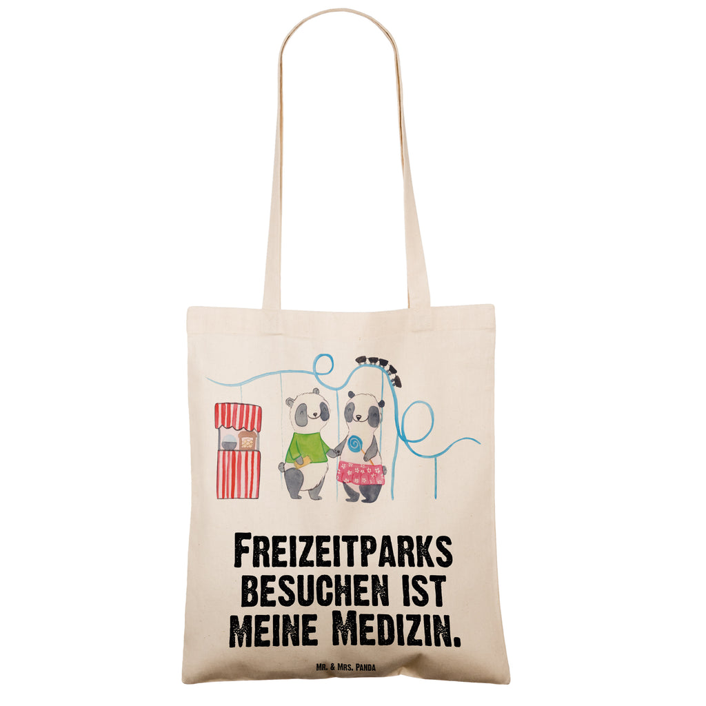 Tragetasche Pandas Freizeitpark besuchen Beuteltasche, Beutel, Einkaufstasche, Jutebeutel, Stoffbeutel, Tasche, Shopper, Umhängetasche, Strandtasche, Schultertasche, Stofftasche, Tragetasche, Badetasche, Jutetasche, Einkaufstüte, Laptoptasche, Geschenk, Sport, Sportart, Hobby, Schenken, Danke, Dankeschön, Auszeichnung, Gewinn, Sportler, Freizeitpark besuchen, Achterbahn fahren