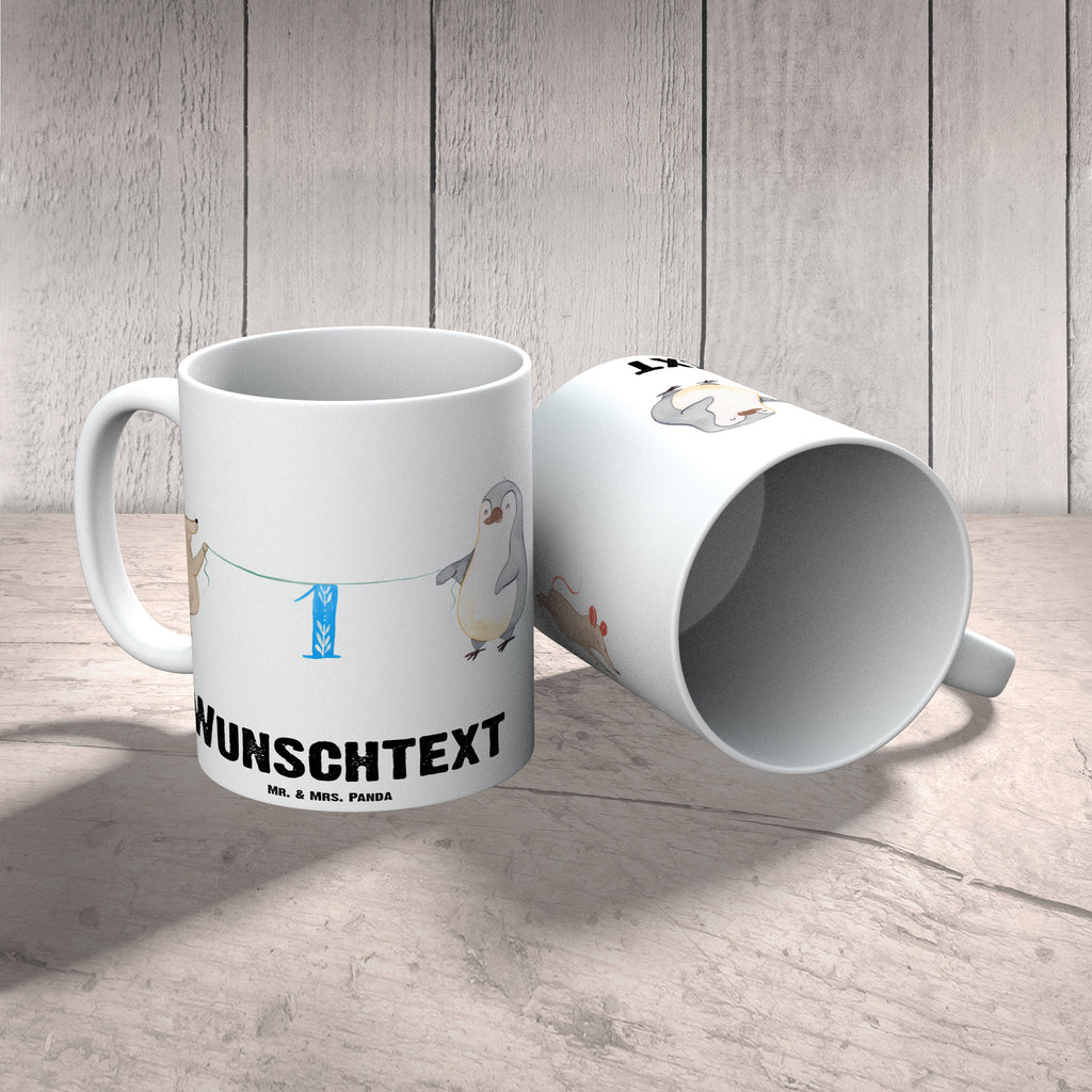 Personalisierte Tasse 1. Geburtstag Maus Pinguin Personalisierte Tasse, Namenstasse, Wunschname, Personalisiert, Tasse, Namen, Drucken, Tasse mit Namen, Geburtstag, Geburtstagsgeschenk, Geschenk, Party, Feiern, Torte, Kuchen