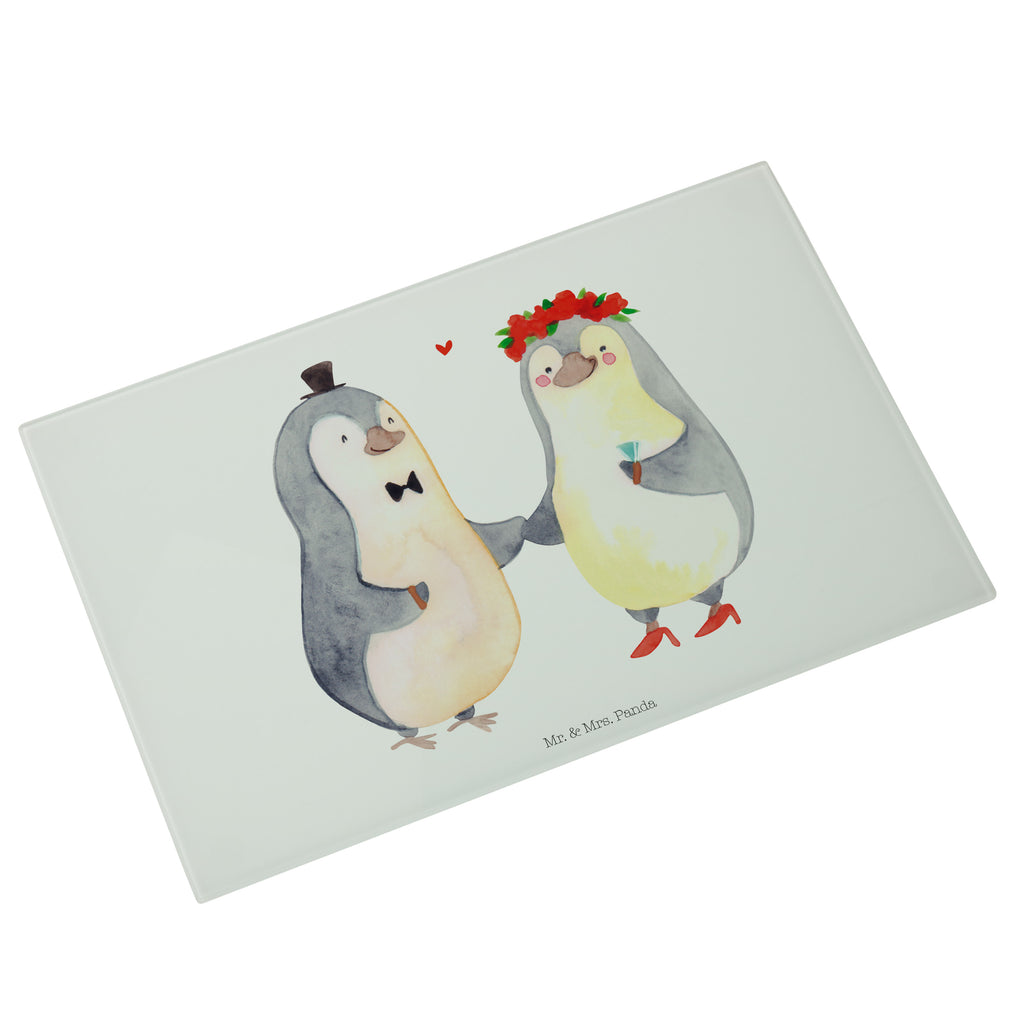 Glasschneidebrett Pinguin Heirat Glasschneidebrett, Schneidebrett, Liebe, Partner, Freund, Freundin, Ehemann, Ehefrau, Heiraten, Verlobung, Heiratsantrag, Liebesgeschenk, Jahrestag, Hocheitstag