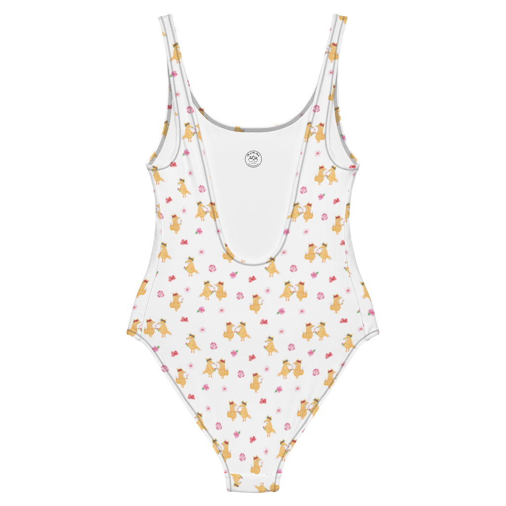 Badeanzug Fuchs Blumen Muster Badebekleidung, Bademode, Badeanzug, Swimsuit, Rückenfreier Badeanzug, Luxus-Bademode, Fuchs, Füchse, Fox, Liebe, Freundin, Fuchsmädchen, Blumenmädchen, Freundinnen, Liebesbeweis, Blume, Blumen, Motivation, Freude, ich, mich, Selbstliebe