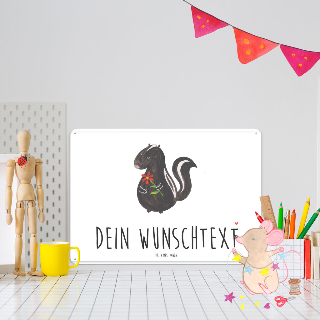 Personalisiertes Blechschild Stinktier Blume Blechschild, Metallschild, Geschenk Schild, Schild, Magnet-Metall-Schild, Deko Schild, Wandschild, Wand-Dekoration, Türschild, Stinktier, Skunk, Wildtier, Raubtier, Stinker, Stinki, Tagträumer, verträumt, Dreams, Träume