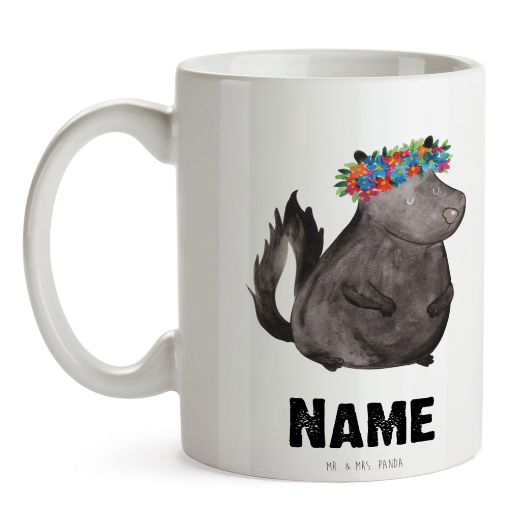 Personalisierte Tasse Stinktier Blumenmaedchen Personalisierte Tasse, Namenstasse, Wunschname, Personalisiert, Tasse, Namen, Drucken, Tasse mit Namen, Stinktier, Skunk, Wildtier, Raubtier, Stinker, Stinki, Yoga, Namaste, Lebe, Liebe, Lache