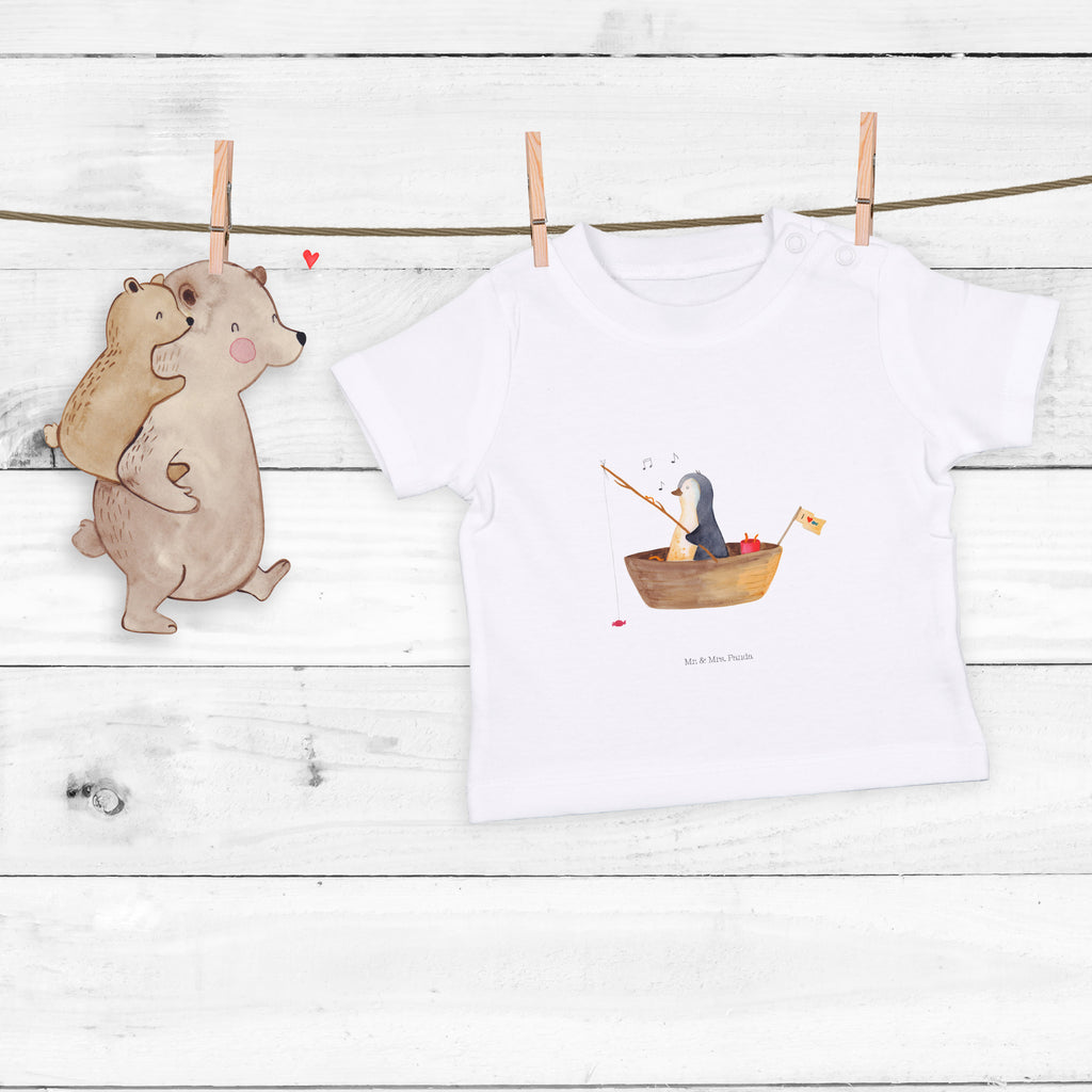 Organic Baby Shirt Pinguin Angelboot Baby T-Shirt, Jungen Baby T-Shirt, Mädchen Baby T-Shirt, Shirt, Pinguin, Pinguine, Angeln, Boot, Angelboot, Lebenslust, Leben, genießen, Motivation, Neustart, Neuanfang, Trennung, Scheidung, Geschenkidee Liebeskummer