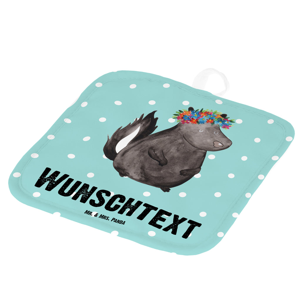 Personalisierte Topflappen Stinktier Blumenmaedchen Topflappen personalisiert, Personalisierte Topfuntersetzer, Personalisierter Ofenhandschuh, Topflappen Set personalisiert, Topflappen mit Namen, Namensaufdruck, Stinktier, Skunk, Wildtier, Raubtier, Stinker, Stinki, Yoga, Namaste, Lebe, Liebe, Lache