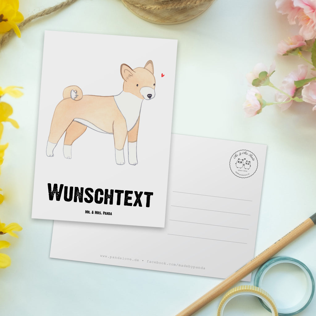 Personalisierte Postkarte Basenji Moment Postkarte mit Namen, Postkarte bedrucken, Postkarte mit Wunschtext, Postkarte personalisierbar, Geschenkkarte mit Namen, Grußkarte mit Namen, Karte mit Namen, Einladung mit Namen, Ansichtskarte mit Namen, Geschenkkarte mit Wunschtext, Grußkarte mit Wunschtext, Karte mit Wunschtext, Einladung mit Wunschtext, Ansichtskarte mit Wunschtext, Hund, Hunderasse, Rassehund, Hundebesitzer, Geschenk, Tierfreund, Schenken, Welpe, Kongo-Terrier, Basenji