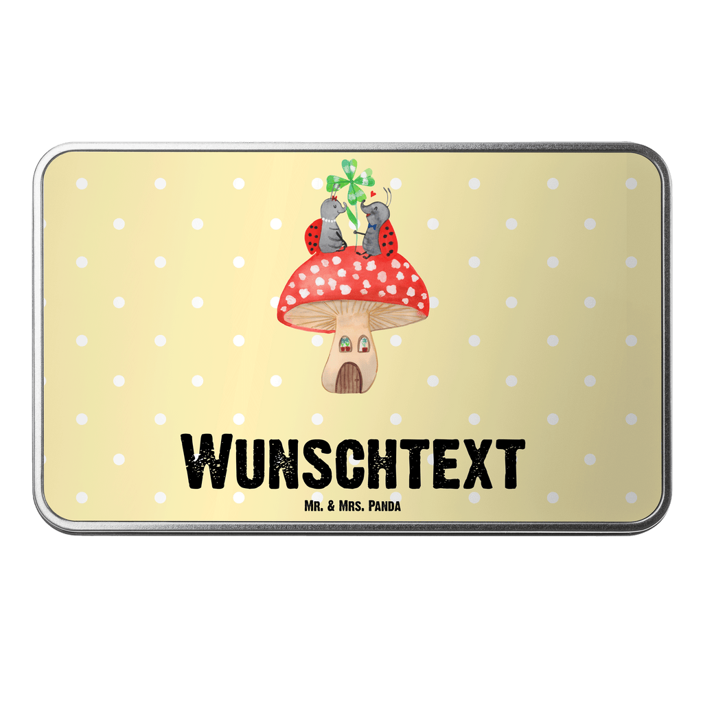 Personalisierte Metalldose Marienkäfer Paar Fliegenpilz Personalisierte Metalldose, Dose mit Namen, Namensdose, Kiste mit Namen, Namenskiste, Tiermotive, Gute Laune, lustige Sprüche, Tiere, Haus, Wohnung, zuhause, Fliegenpilz, Marienkäfer, Fleigenpilzhaus