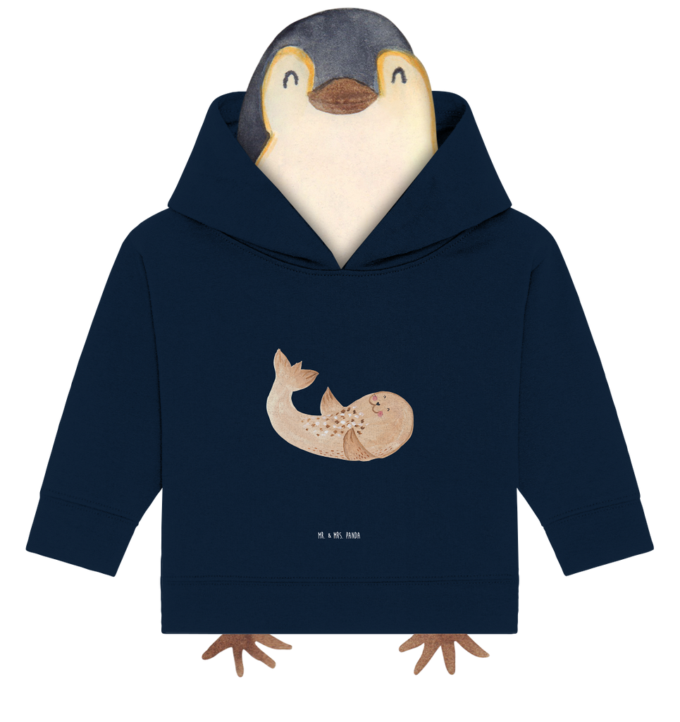 Organic Baby Hoodie Robbe Liegen Baby Kapuzenshirt, Baby Kapuzensweatshirt, Baby Hoodie, Baby Pullover, Tiermotive, Gute Laune, lustige Sprüche, Tiere, Robbe, Robben, Seehund, Strand, Meerestier, Ostsee, Nordsee, Lachen, Freude