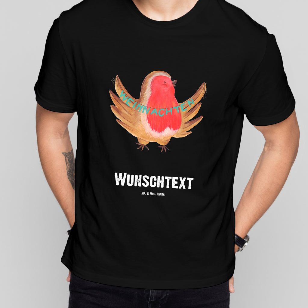 Personalisiertes T-Shirt Rotkehlchen Weihnachten T-Shirt Personalisiert, T-Shirt mit Namen, T-Shirt mit Aufruck, Männer, Frauen, Wunschtext, Bedrucken, Winter, Weihnachten, Weihnachtsdeko, Nikolaus, Advent, Heiligabend, Wintermotiv, Frohe Weihnachten, Weihnachtsmotiv, Weihnachtsgruß, Vogel, xmas