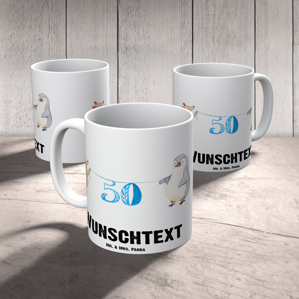 Personalisierte Tasse 50. Geburtstag Maus Pinguin Personalisierte Tasse, Namenstasse, Wunschname, Personalisiert, Tasse, Namen, Drucken, Tasse mit Namen, Geburtstag, Geburtstagsgeschenk, Geschenk, Party, Feiern, Torte, Kuchen